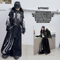 批发女童嘻哈套装2026秋季新款中大童机车夹克衫外套阔腿裤卫裤<b class='q'>街舞</b>服