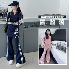 批发<b class='q'>女</b><b class='q'>童</b>休闲运动服套装2026秋季新款中大童修身V领T恤屁帘微喇裤秋装