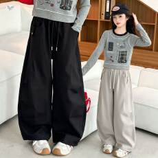 批发<b class='q'>女童</b><b class='q'>裤子</b>2026秋季新款中大童休闲阔腿裤直筒裤早秋外出弯刀裤长裤