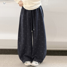 批发<b class='q'>女童</b>秋<b class='q'>季</b>猫咪印花卫裤2026新款韩版洋气休闲长裤中大童时尚弯刀潮