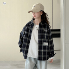 批发女童衬衫2026秋新款中大童贴标格子衬衣早秋长袖翻领开衫休闲外套