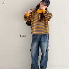 批发<b class='q'>女</b><b class='q'>童</b>套装2026秋季新款中大童半拉链条纹立领卫衣牛仔裤秋装两件套