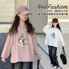 批发女童打底衫2026<b class='q'>秋</b>季新款中大童印花长袖T恤宽松圆领上衣儿童<b class='q'>秋</b>装