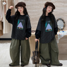 批发<b class='q'>女</b><b class='q'>童</b>秋装套装2026<b class='q'>新款</b>儿童女孩洋气休闲潮酷卫衣工装裤两件套春秋