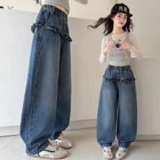 批发<b class='q'>女</b><b class='q'>童</b><b class='q'>牛仔</b>裤<b class='q'>秋季</b>2026新款洋气宽松中<b class='q'>大</b>童长裤儿童屁帘阔腿裤子外穿
