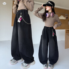 批发<b class='q'>女</b>童裤子2026秋季新款中<b class='q'>大</b>童折杆弯刀裤<b class='q'>大</b>口袋阔腿裤儿<b class='q'>童</b>秋装长裤