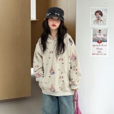 女童卡通印花连帽卫衣2026秋季新款中大童可爱宽松套头衫长袖上衣