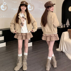 女童外套秋装2026新款儿童洋气工装夹克大童春秋款美式蝙蝠衫上衣