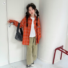批发<b class='q'>女</b>童衬<b class='q'>衫</b><b class='q'>202</b>6秋季新款中大童翻领格子开衫折杆阔腿裤儿<b class='q'>童</b>秋装套装