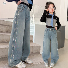 批发<b class='q'>女</b><b class='q'>童裤</b>子2026秋季新款洋气大童牛仔裤韩版宽松秋季儿童阔腿长裤潮