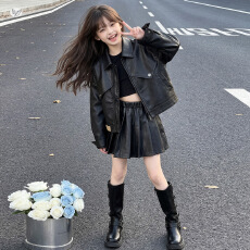 批发女大童春秋季PU皮衣2026新款中大童洋气夹克小女孩时髦休闲外套潮
