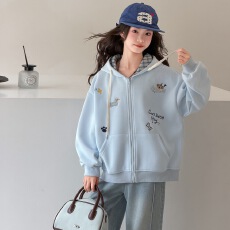 批发<b class='q'>女童</b>刺绣连帽<b class='q'>外套</b>2026春秋新款中大童时尚休闲风卡通刺绣卫衣外套