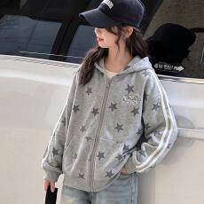 批发女童美式星星连帽外套2026秋季新款中大童刺绣拉条夹克衫长袖开衫