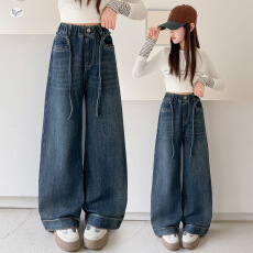 批发<b class='q'>女童</b><b class='q'>牛仔</b><b class='q'>裤</b>春秋2026新款显瘦儿童窄版直筒裤大童女孩秋装阔腿裤子