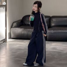 批发女童韩系秋装2026新款中大童半拉链立领卫衣卫裤<b class='q'>运动</b>服拉条两件套