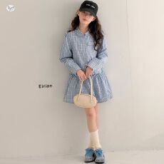 批发女童格子连衣裙2026<b class='q'>秋</b>季新款中大童学院风彩扣衬衫裙花边长袖裙子