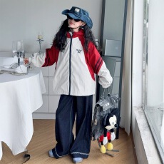 批发女童拼色外套春<b class='q'>秋装</b>2025新款儿童洋气撞色冲锋衣大童女孩秋季<b class='q'>风衣</b>