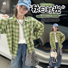 批发<b class='q'>女</b><b class='q'>童</b>格子<b class='q'>衬衫</b>2026秋季新款中大童文艺风开衫早秋儿童外套长袖上衣