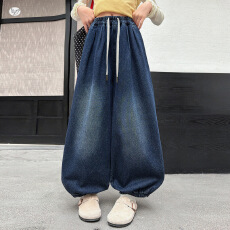 批发女童牛仔灯笼裤2026<b class='q'>秋</b>季新款中大童宽松阔腿裤花苞裤学生直筒长裤