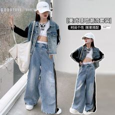 批发<b class='q'>女</b><b class='q'>童</b>牛仔套装春秋季2026新款洋气儿童衣服两件套中<b class='q'>大</b>童韩版秋装潮