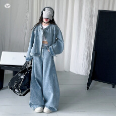 批发童装女童秋装牛仔套装2026新款<b class='q'>儿童</b>洋气时髦大童休闲阔腿裤两件套