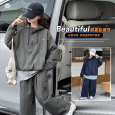 批发女童棉布连帽卫衣工装<b class='q'>裤</b>套装2026新款春秋休闲中大童休闲运动风潮