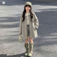批发<b class='q'>女</b><b class='q'>童</b>风衣2026秋新款中大童英伦风中长款大衣外套秋装翻领长袖开衫