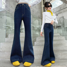 批发<b class='q'>女</b><b class='q'>童</b>净色牛仔裤2026秋季新款中大童弹力显瘦喇叭裤儿童秋装长裤子