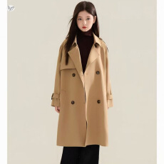 女童春秋简约双排扣长款风衣外套女孩重工时髦户外挡风翻领外套潮