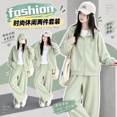 女童秋季新款休闲连帽卫衣套装学生百搭宽松外套阔腿裤显瘦直筒裤