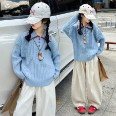 女童2026秋冬韩范洋气儿童翻领毛衣秋季女大童时尚直筒裤两件套潮