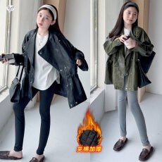 女童冬款韩版加棉加厚皮衣中大童女孩外出挡风长款外套时髦夹克衫