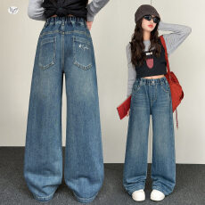 批发女<b class='q'>童</b><b class='q'>秋季</b><b class='q'>新</b>款休闲后袋刺绣牛仔阔腿裤中<b class='q'>大</b><b class='q'>童</b>显瘦直筒裤高腰长裤潮