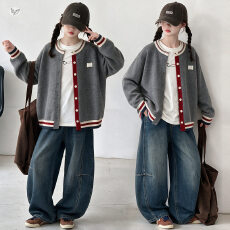 批发女<b class='q'>童</b><b class='q'>2026</b><b class='q'>秋</b>季新款韩版外套针织衫中<b class='q'>大</b><b class='q'>童</b>毛衣开衫牛仔弯刀裤套装潮