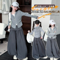 批发<b class='q'>女</b>童<b class='q'>202</b>6<b class='q'>秋季</b>新款休闲拉链连帽卫衣套装<b class='q'>女</b>孩宽松花苞裤阔腿裤<b class='q'>长</b>裤