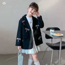 女童蜻蜓烫钻西装外套2026春秋季新款中大童西服开衫儿童长袖上衣