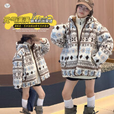 批发女童棉衣外套秋冬款2025新款儿童加厚夹棉羊羔毛上衣冬季女大童装