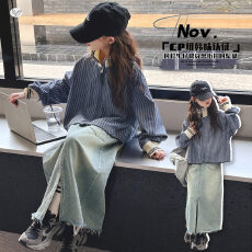批发女童春秋款牛仔半身裙套装2026秋装新款女大童时髦<b class='q'>儿童</b><b class='q'>衬衫</b>两件套