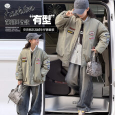 批发美式复古潮牌棒球服外套女童秋冬季2026新款宽松飞行员夹克上衣