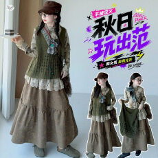批发<b class='q'>女</b><b class='q'>童</b>秋季森系叠穿裙套装儿童秋装针织<b class='q'>马甲</b>毛衣半身裙女大童三件套