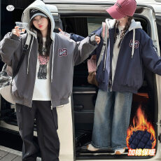 批发女童2026冬季韩版加绒绣花连帽棉外套中大童夹克加厚棒球服外套批