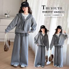 批发女童套装2026秋冬新款时尚披肩假两件卫衣<b class='q'>儿童</b>宽松卫<b class='q'>裤</b>两件套加绒
