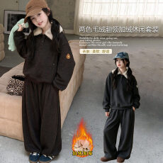 批发女<b class='q'>童装</b>秋冬款时髦洋气翻毛领卫衣中大儿童女孩加厚休闲裤两件<b class='q'>套装</b>