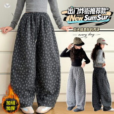 批发<b class='q'>女</b><b class='q'>童</b>2026冬季韩版<b class='q'>新款</b>加厚糯米绒印花卫裤中大童休闲直筒裤长裤潮