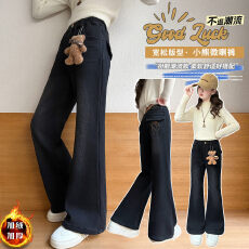 批发2026年冬季新款<b class='q'>女童</b>百<b class='q'>搭</b>喇叭牛仔裤加绒保暖舒适儿童黑色长裤批发