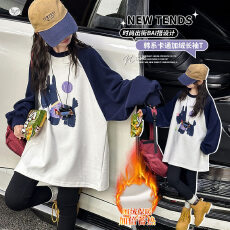 批发<b class='q'>女童</b>冬<b class='q'>季</b>新款韩版加绒小狗套头卫衣<b class='q'>裙</b>中大童加厚插肩袖长款上衣潮