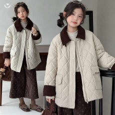 批发女童2026冬季韩版新款绗缝夹棉菱格外套上衣中大童长款外穿大衣潮