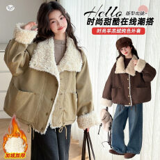 批发女童秋冬加绒外套美拉德风加厚儿童冬装羊羔绒派克服大童棉衣甜酷