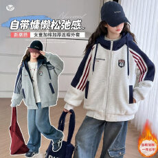批发女童2026冬款韩版时尚加厚连帽棒球服外套中大童保暖卫衣棉衣批发