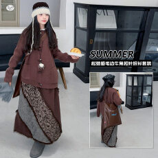 批发<b class='q'>女童</b><b class='q'>秋</b>冬款加绒加厚咖啡牛角扣毛衣民族风<b class='q'>裙</b>子套装中大童保暖套装